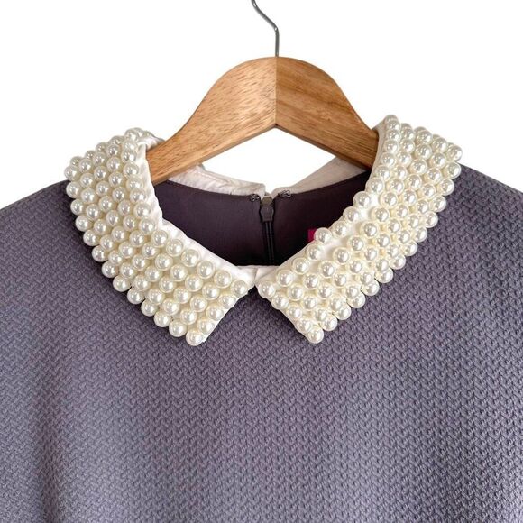 Betsey Johnson Grey Pearl Collar Sleeveless Dress Size 10 - Picture 5 of 8